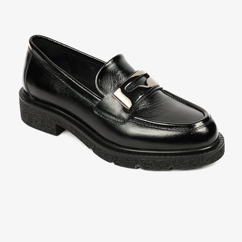 Greyder 33900 Siyah Rugan Hakiki Deri Loafer Casual Kadın Ayakkabı